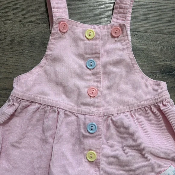 Vtg Pink Corduroy Romper Overalls Embroidered Teddy Bear Balloon 6-9 Months - Picture 11 of 11